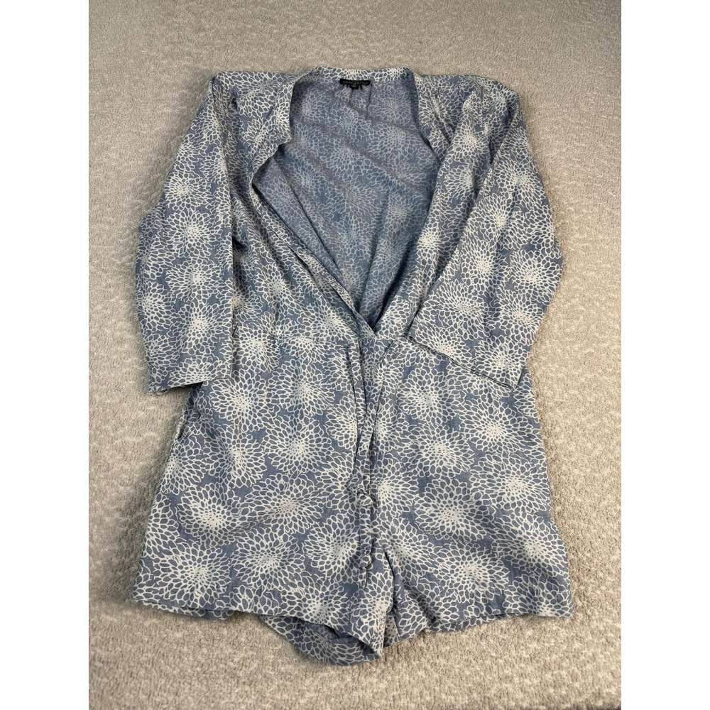J.Crew Mercantile Romper Womens 10 Blue Floral 3/4 Sleeve‎ Cotton V Neck Casual